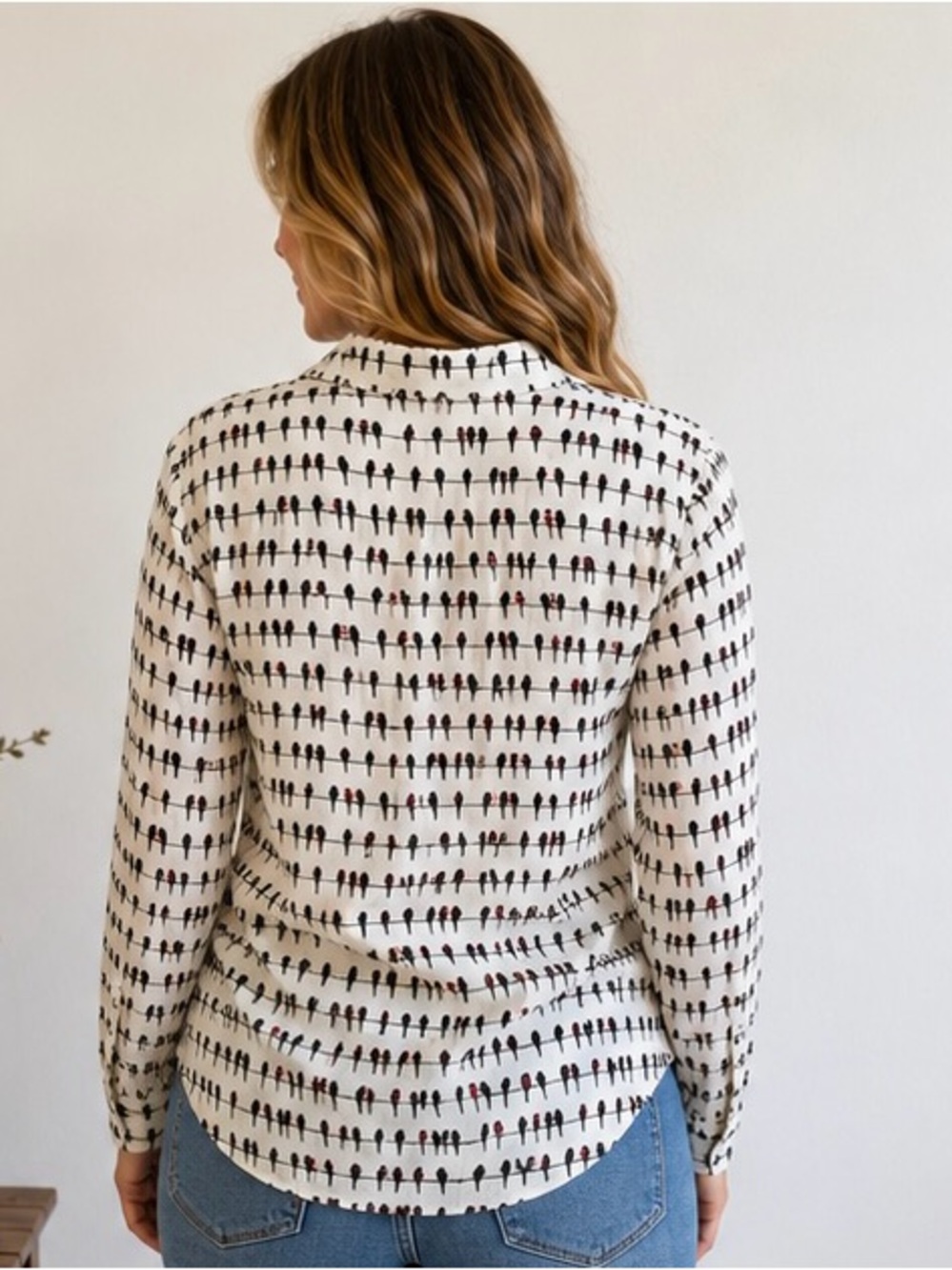 Jane and Delancey Cream Shirt with Black Bird Print - Picture 7 of 7